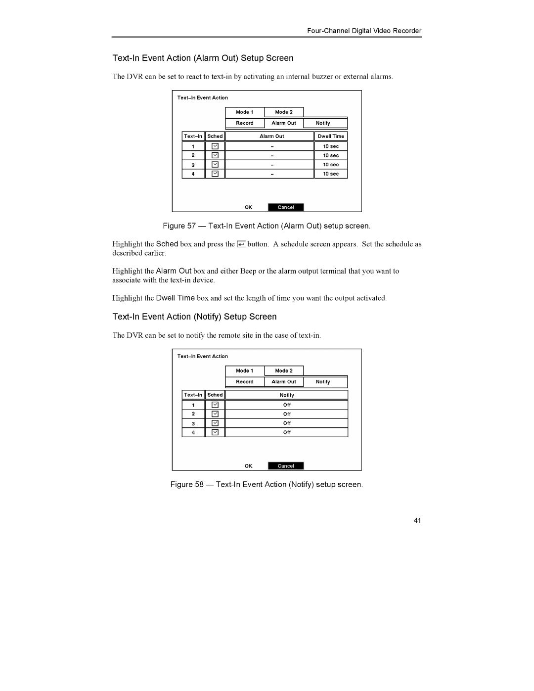 Mitsubishi Electronics DX-TL4U manual Text-In Event Action Alarm Out setup screen 