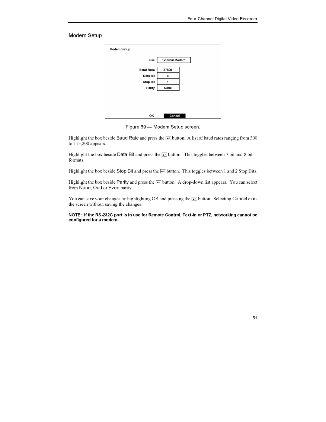 Mitsubishi Electronics DX-TL4U manual Modem Setup screen 