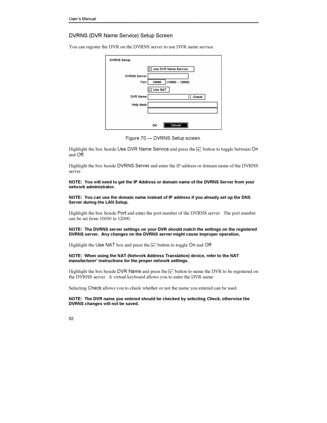 Mitsubishi Electronics DX-TL4U manual Dvrns Setup screen 