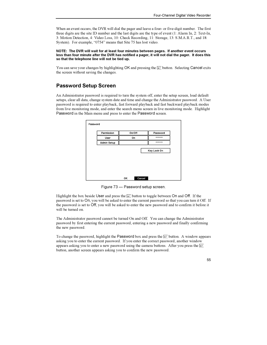 Mitsubishi Electronics DX-TL4U manual Password Setup Screen, Password setup screen 