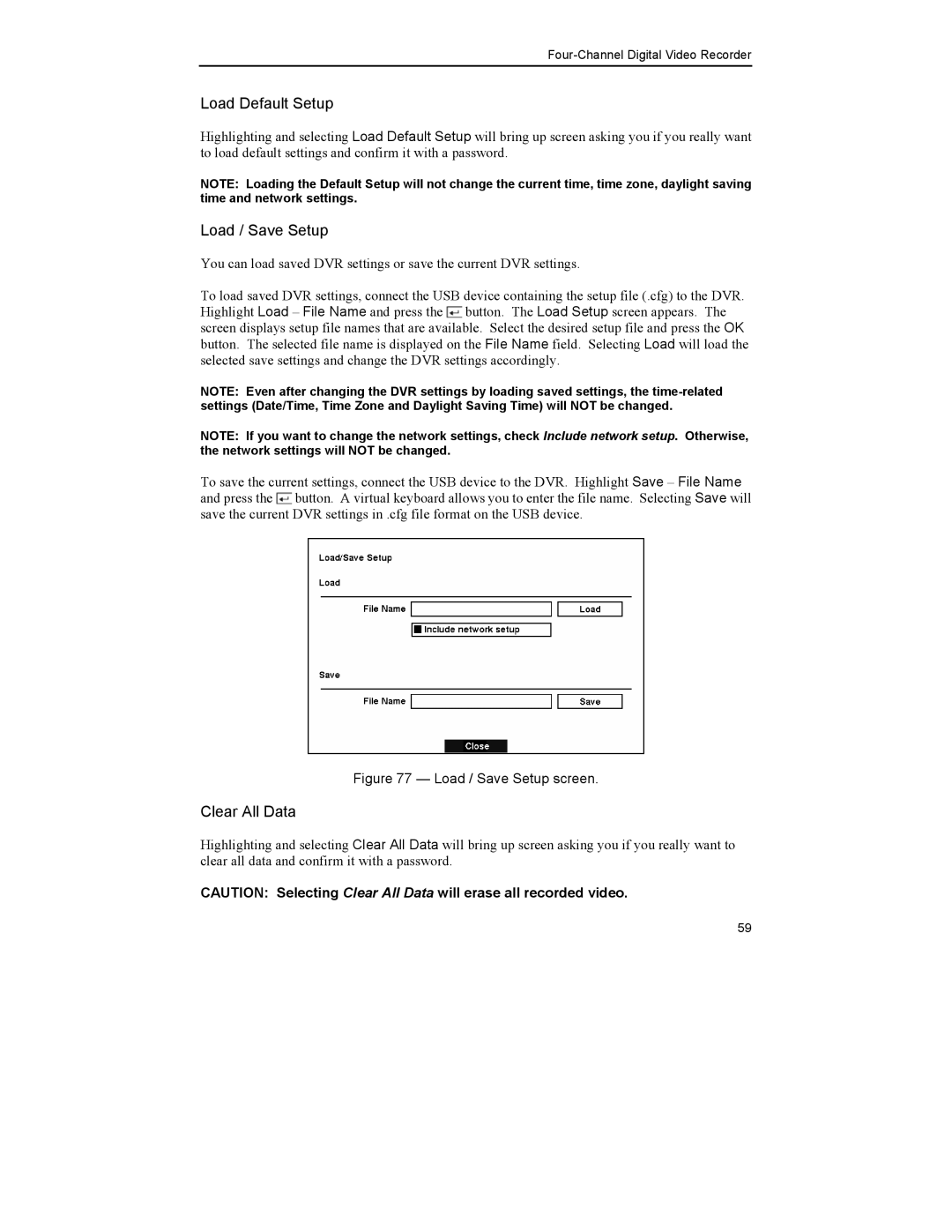 Mitsubishi Electronics DX-TL4U manual Load / Save Setup screen 