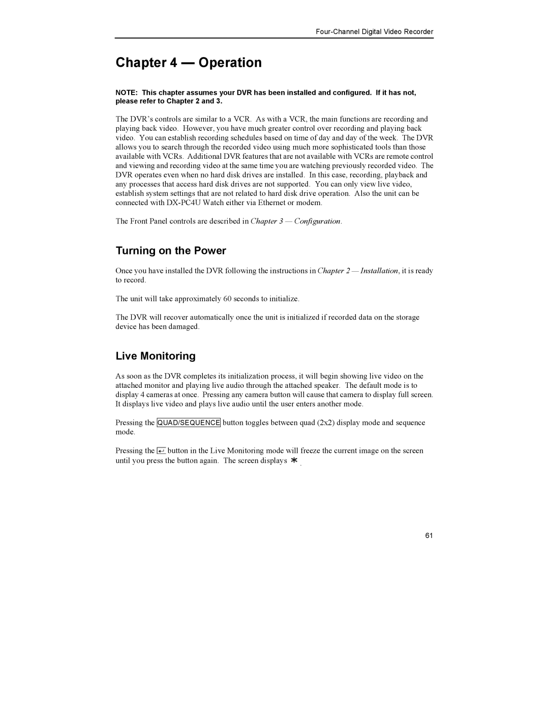 Mitsubishi Electronics DX-TL4U manual Operation, Live Monitoring 