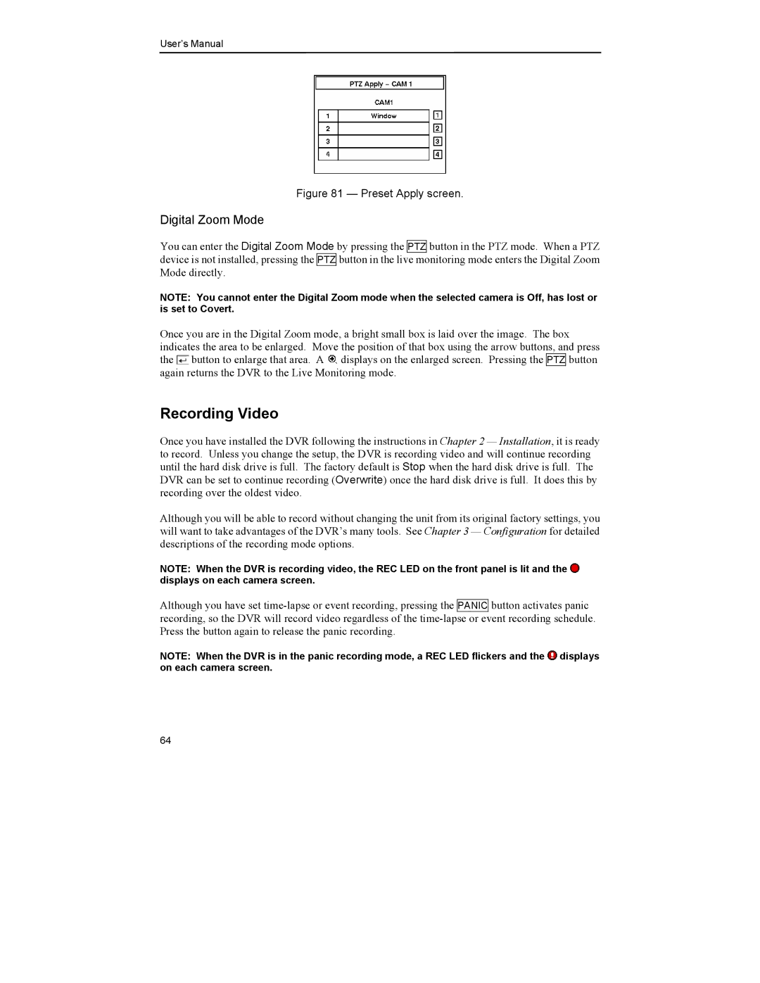 Mitsubishi Electronics DX-TL4U manual Recording Video, Preset Apply screen 