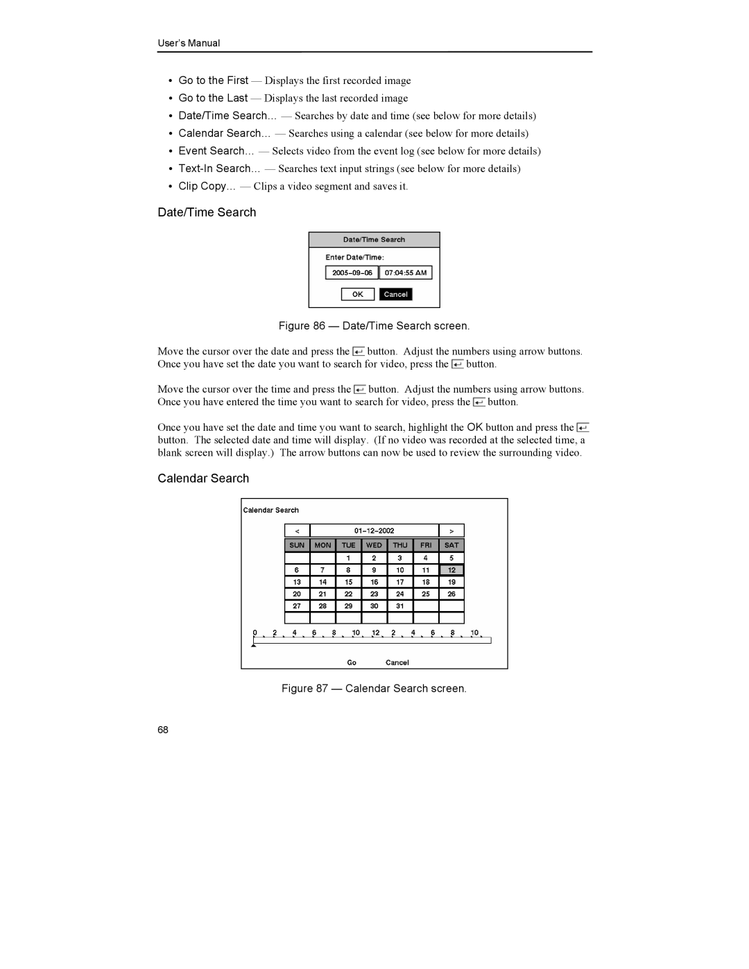 Mitsubishi Electronics DX-TL4U manual Date/Time Search screen 