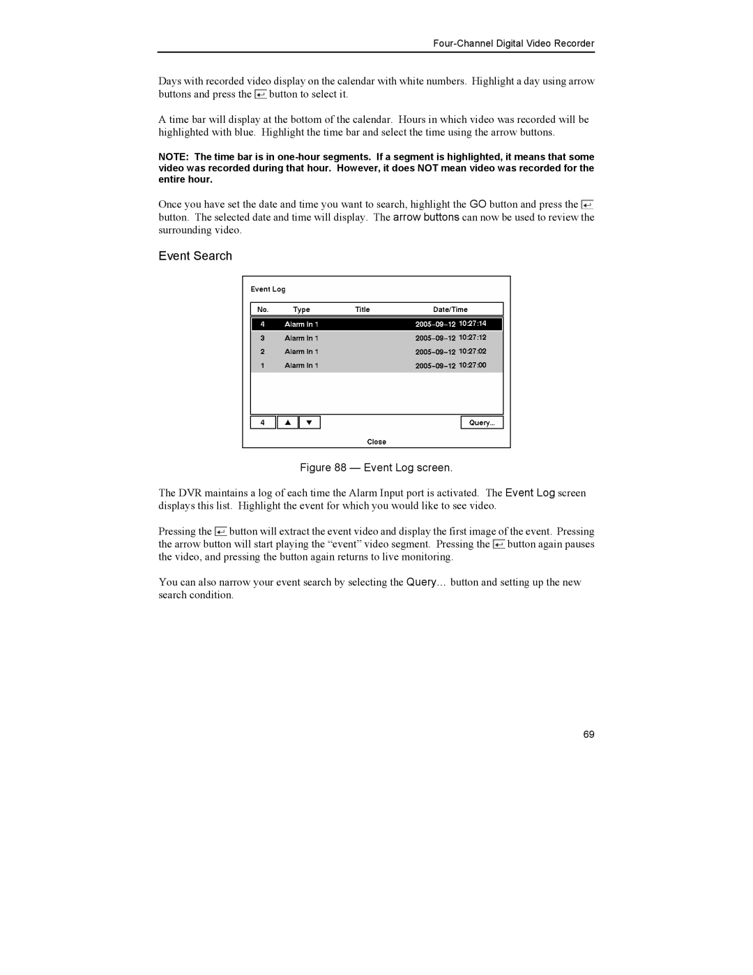 Mitsubishi Electronics DX-TL4U manual Event Log screen 