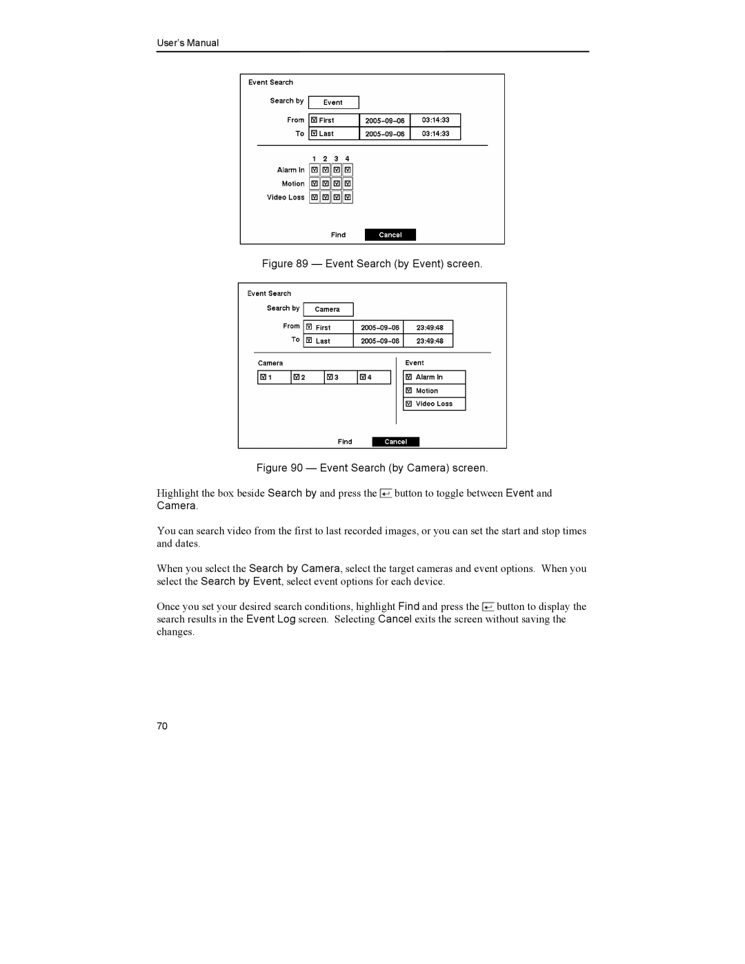 Mitsubishi Electronics DX-TL4U manual Event Search by Event screen 