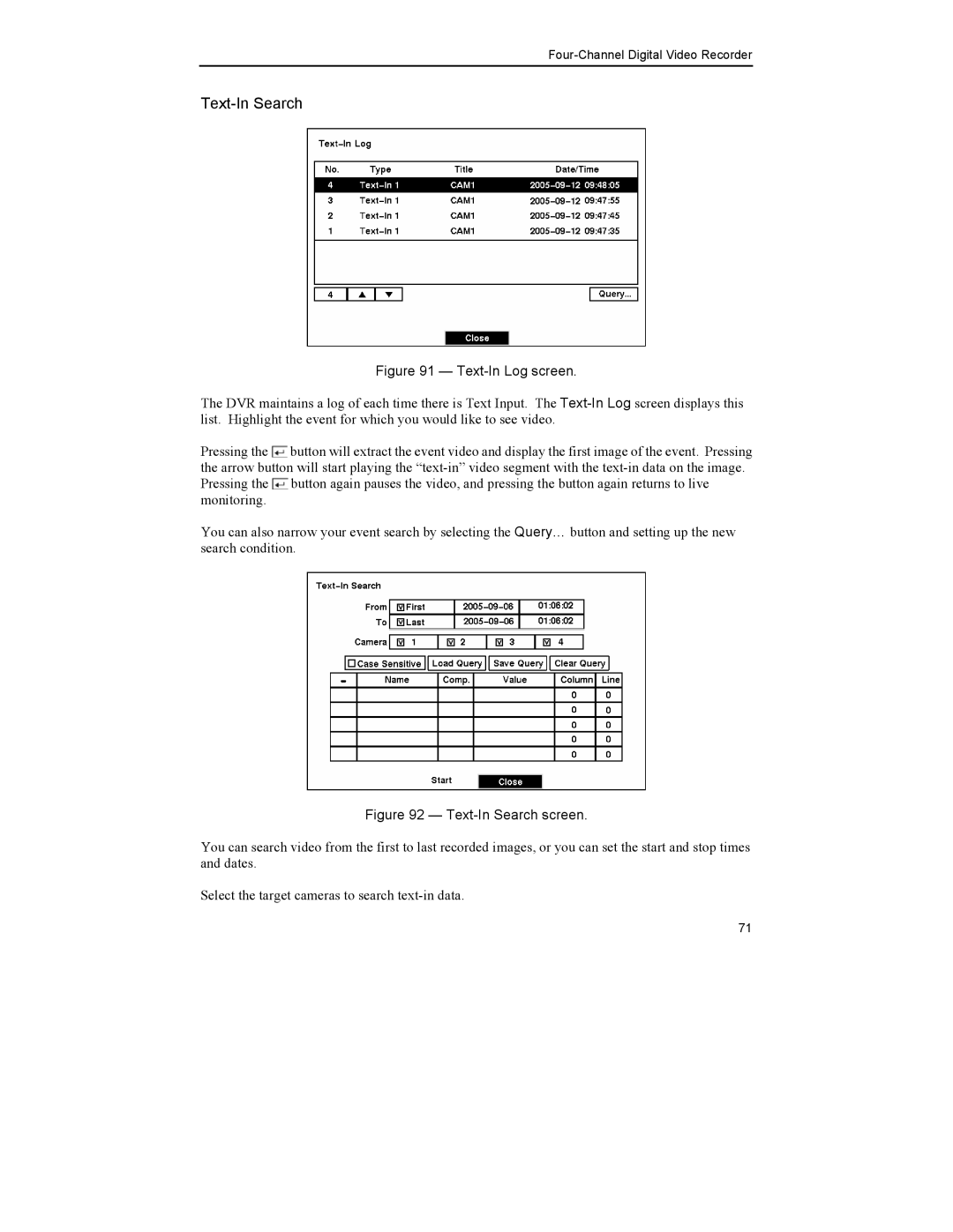 Mitsubishi Electronics DX-TL4U manual Text-In Log screen 