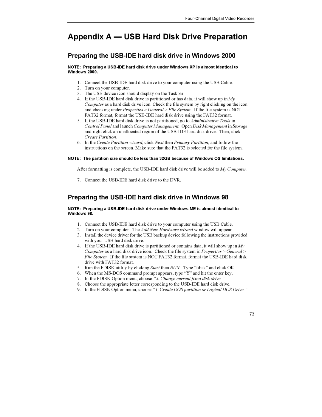 Mitsubishi Electronics DX-TL4U manual Appendix a USB Hard Disk Drive Preparation 