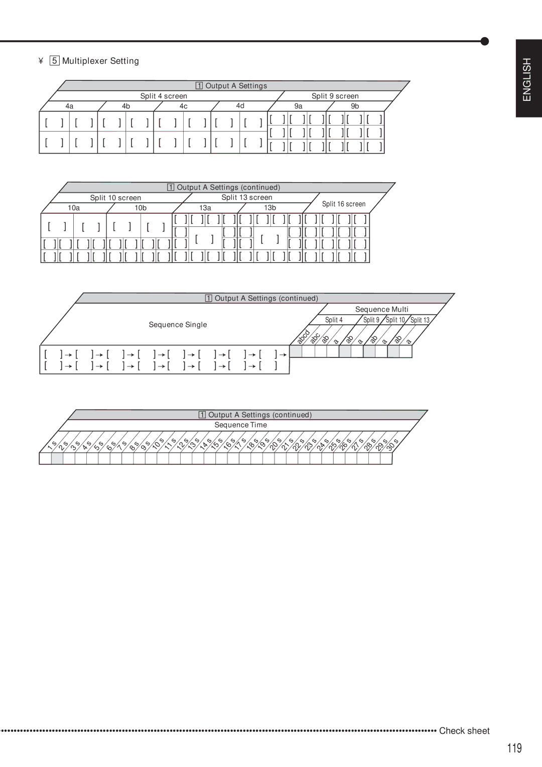 Mitsubishi Electronics DX-TL5000E 119, Split 9 screen, Sequence Single Split, Output a Settings Sequence Time 