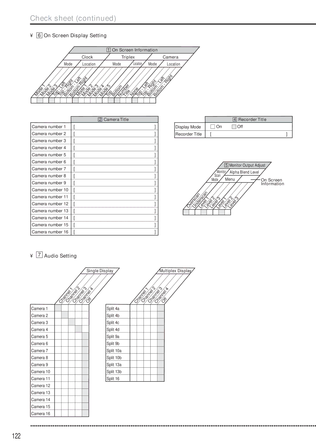 Mitsubishi Electronics DX-TL5000E instruction manual 122, On Screen Display Setting, Audio Setting 