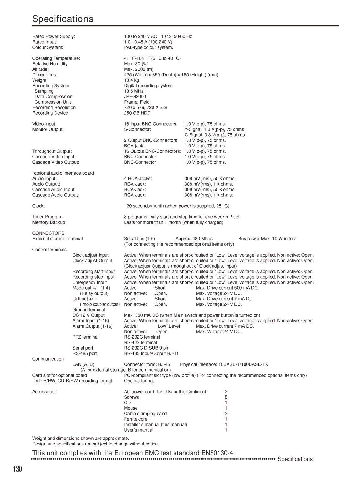 Mitsubishi Electronics DX-TL5000E instruction manual Specifications, 130 