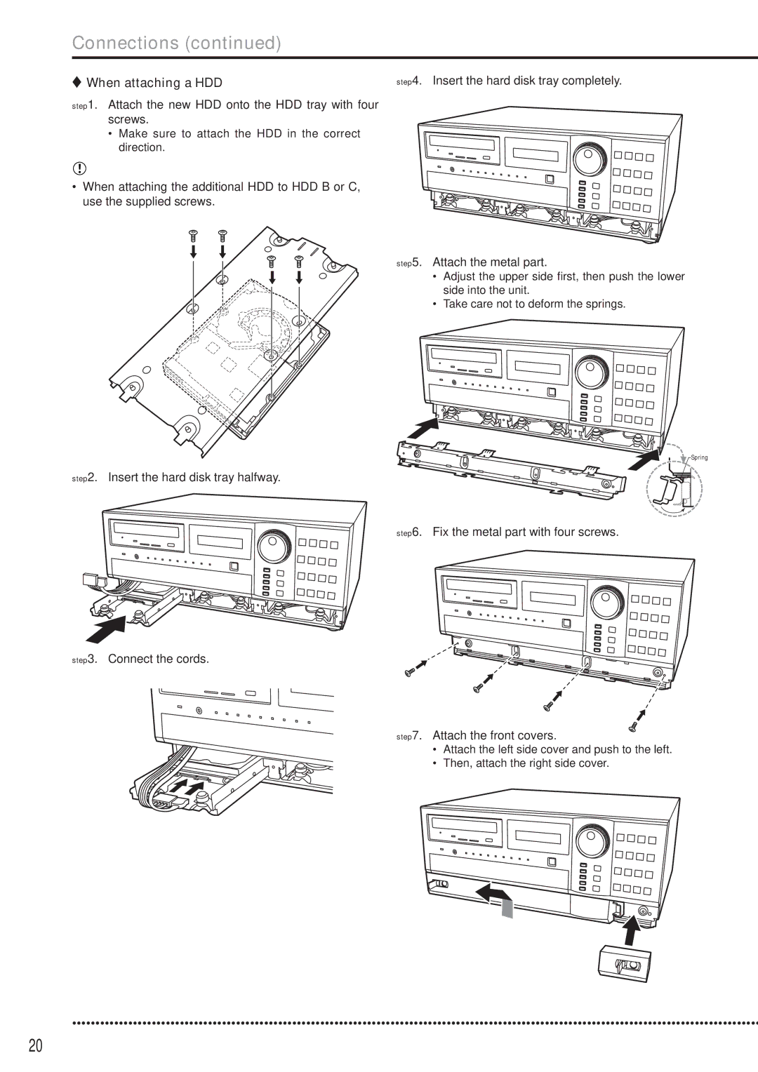 Mitsubishi Electronics DX-TL5000E When attaching a HDD, Attach the new HDD onto the HDD tray with four screws 