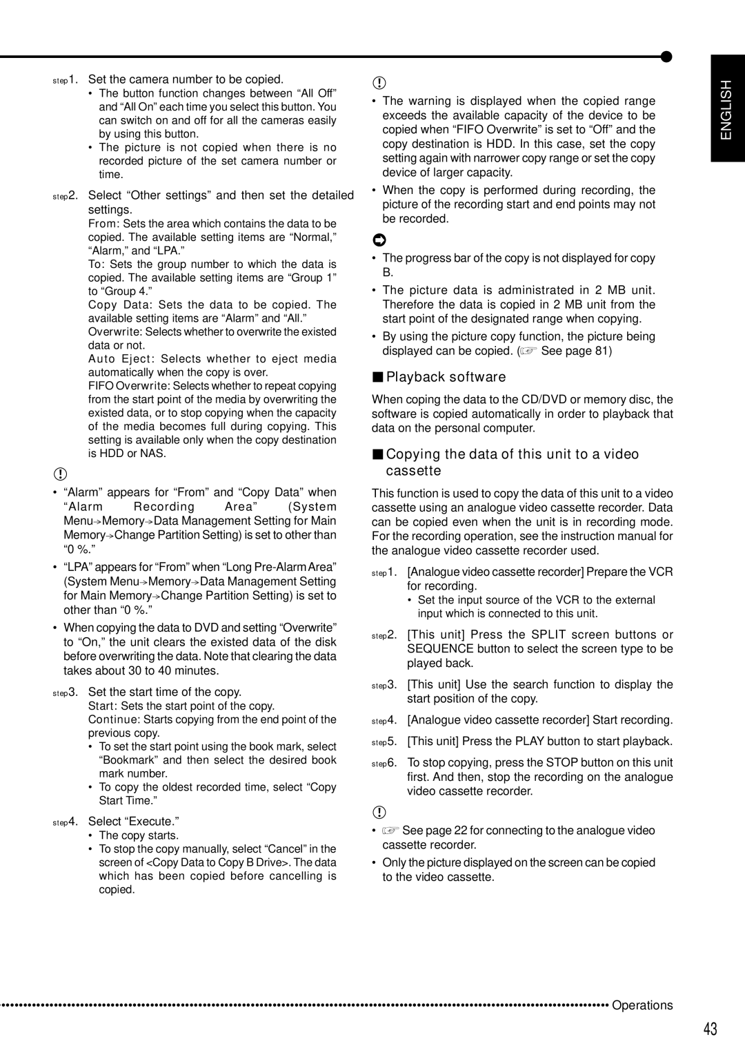 Mitsubishi Electronics DX-TL5000E instruction manual Playback software, Copying the data of this unit to a video cassette 