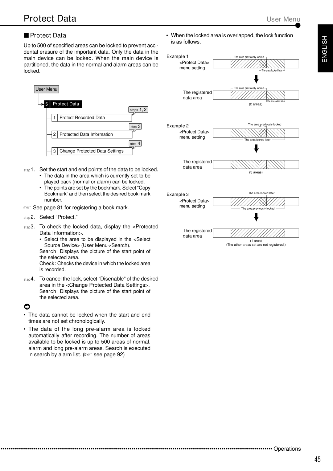 Mitsubishi Electronics DX-TL5000E Protect Data, Set the start and end points of the data to be locked, Example 