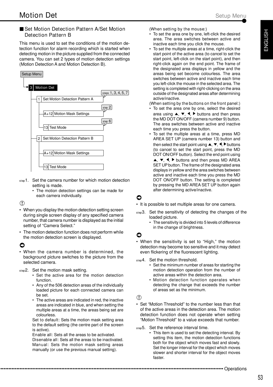 Mitsubishi Electronics DX-TL5000E instruction manual Motion Det, Set the reference interval time, Steps 1, 3, 4, 5 