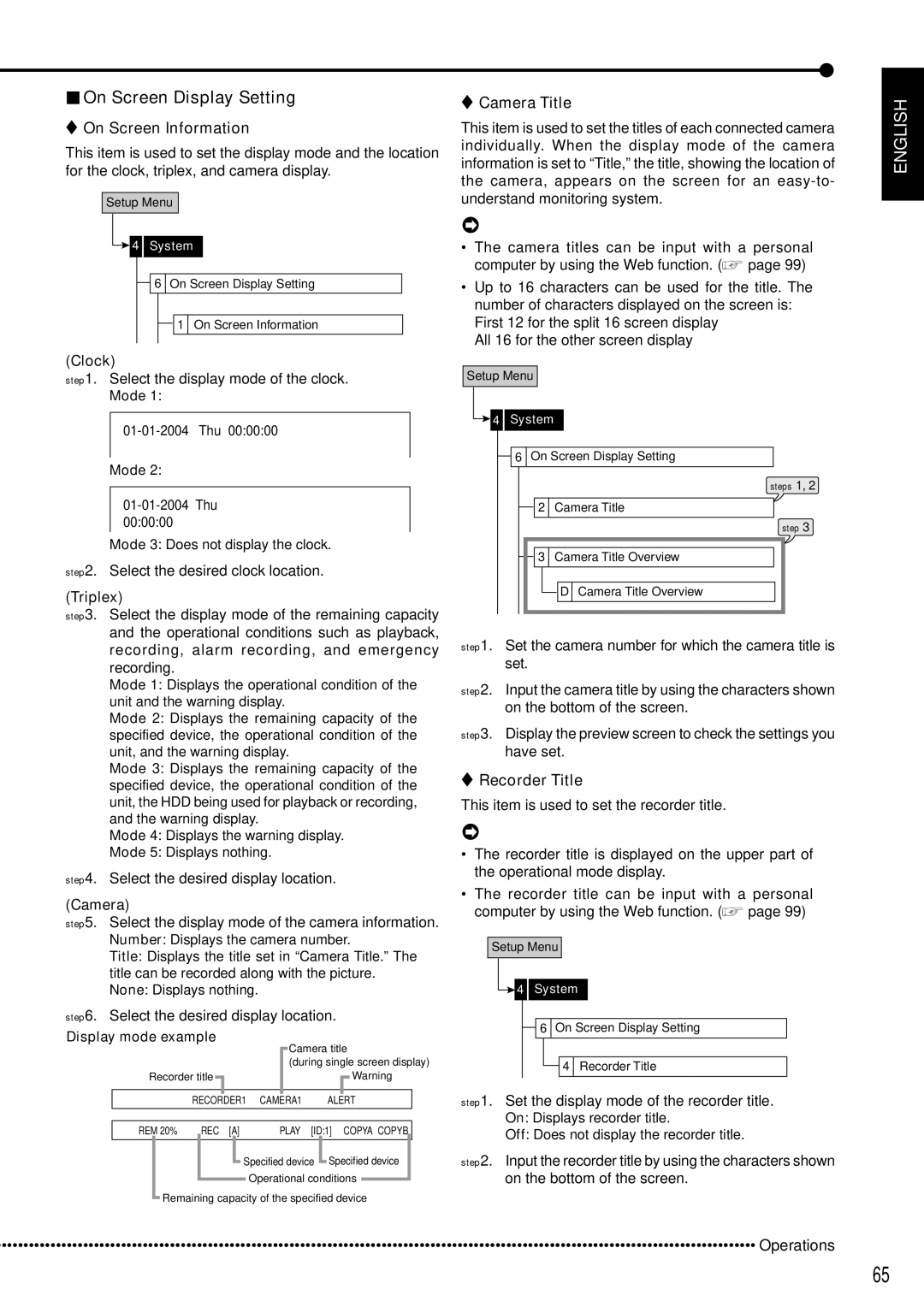 Mitsubishi Electronics DX-TL5000E instruction manual On Screen Display Setting 