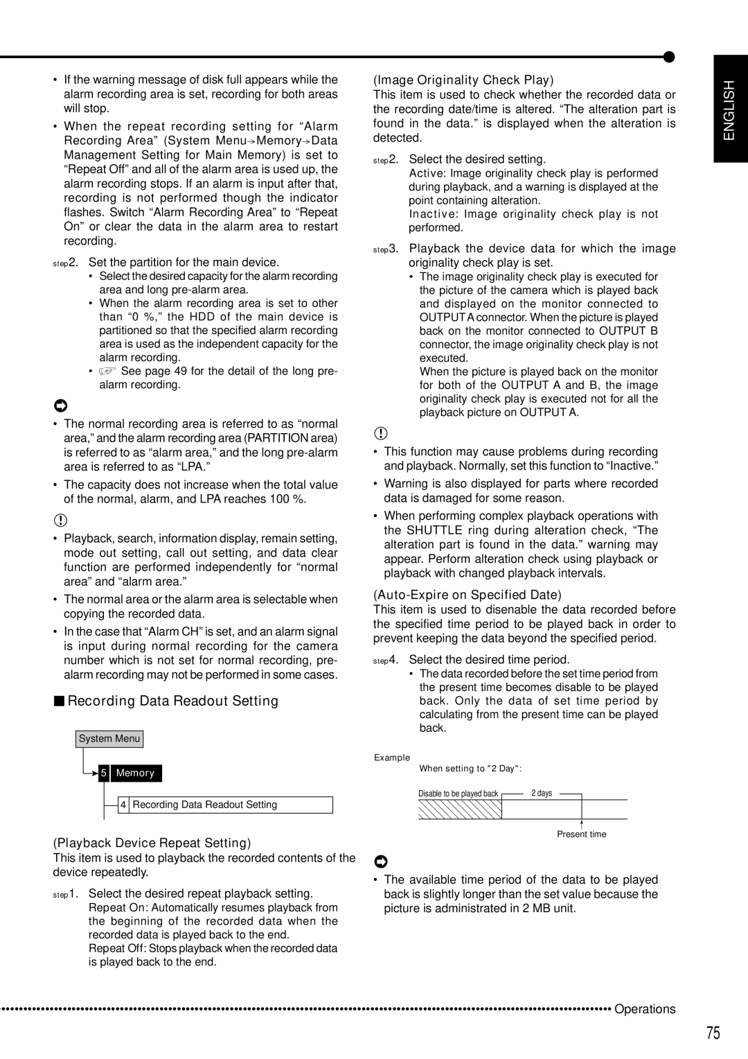 Mitsubishi Electronics DX-TL5000E instruction manual Recording Data Readout Setting, Playback Device Repeat Setting 