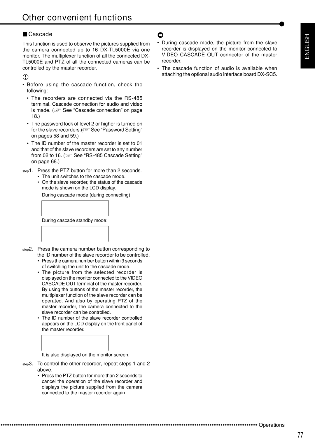 Mitsubishi Electronics DX-TL5000E instruction manual Other convenient functions, Cascade 