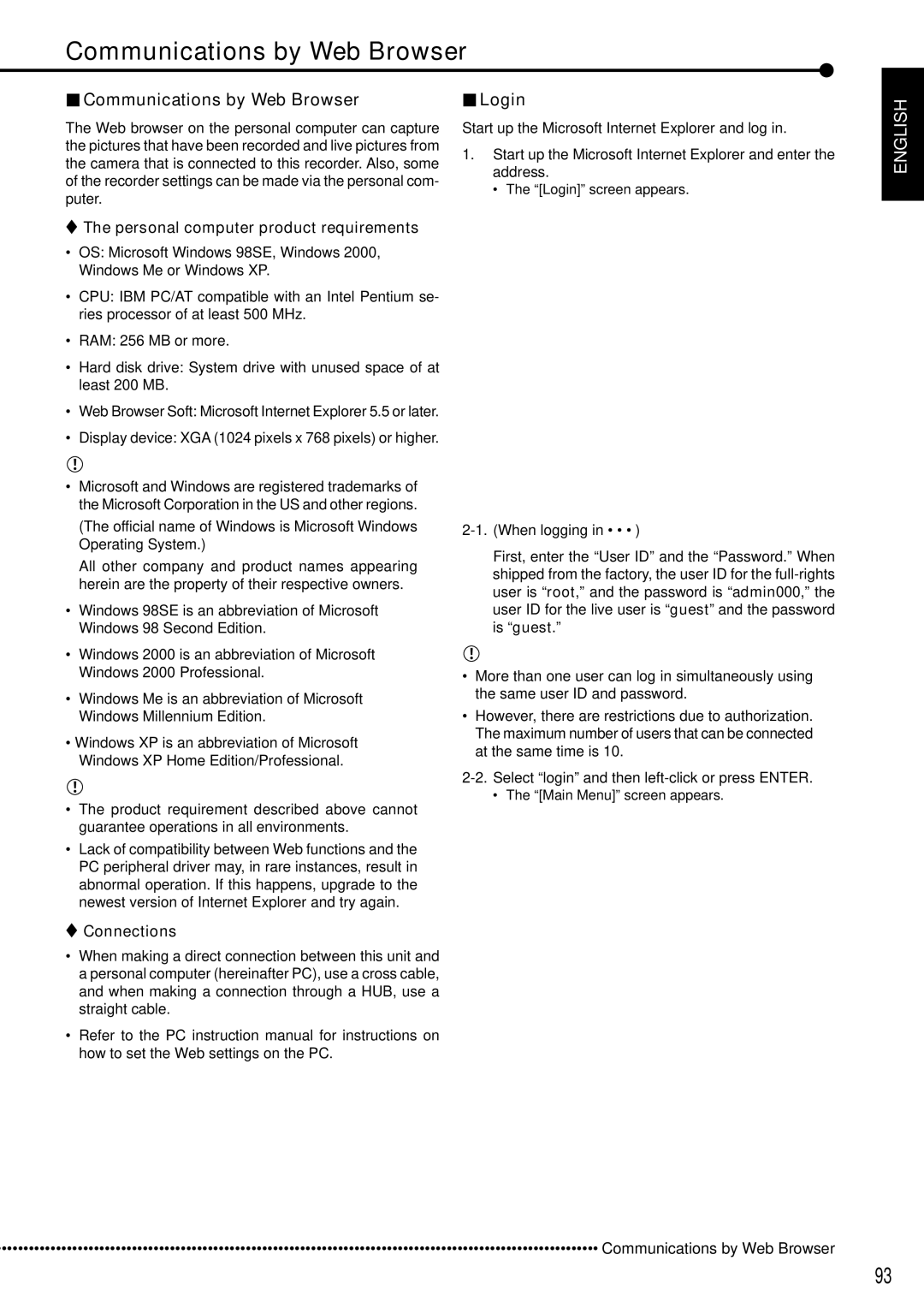 Mitsubishi Electronics DX-TL5000E Communications by Web Browser Login, Personal computer product requirements 