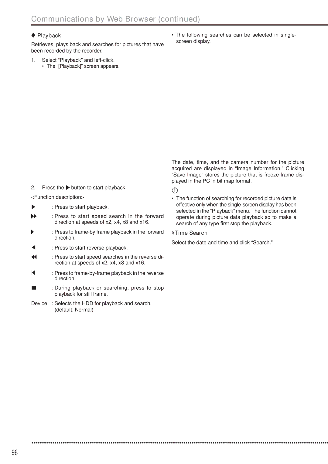 Mitsubishi Electronics DX-TL5000E instruction manual Playback, Time Search, Select the date and time and click Search 