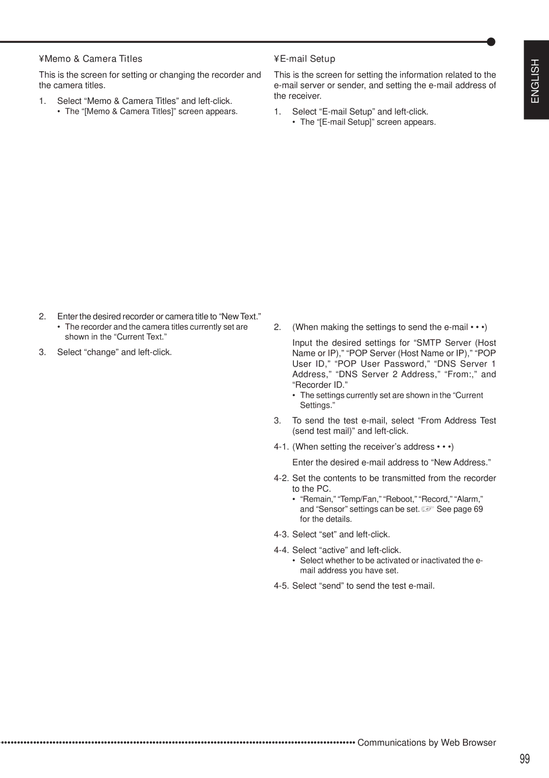 Mitsubishi Electronics DX-TL5000E instruction manual Memo & Camera Titles, Select change and left-click, Mail Setup 