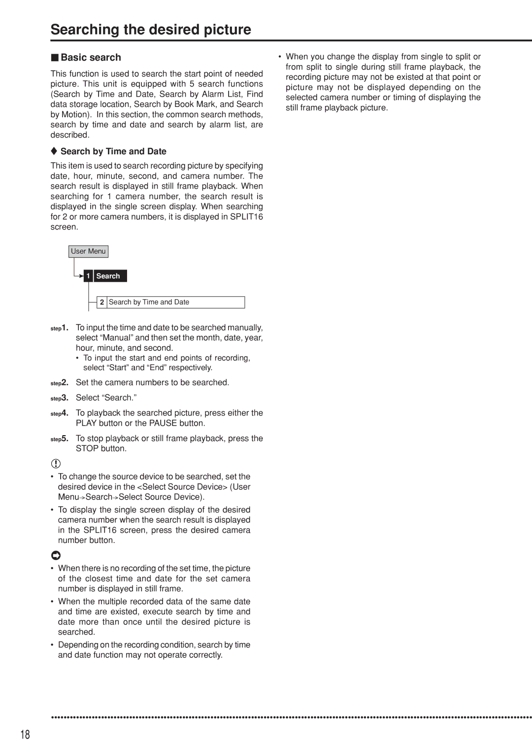 Mitsubishi Electronics DX-TL5000U user manual Searching the desired picture, Basic search, Search by Time and Date 