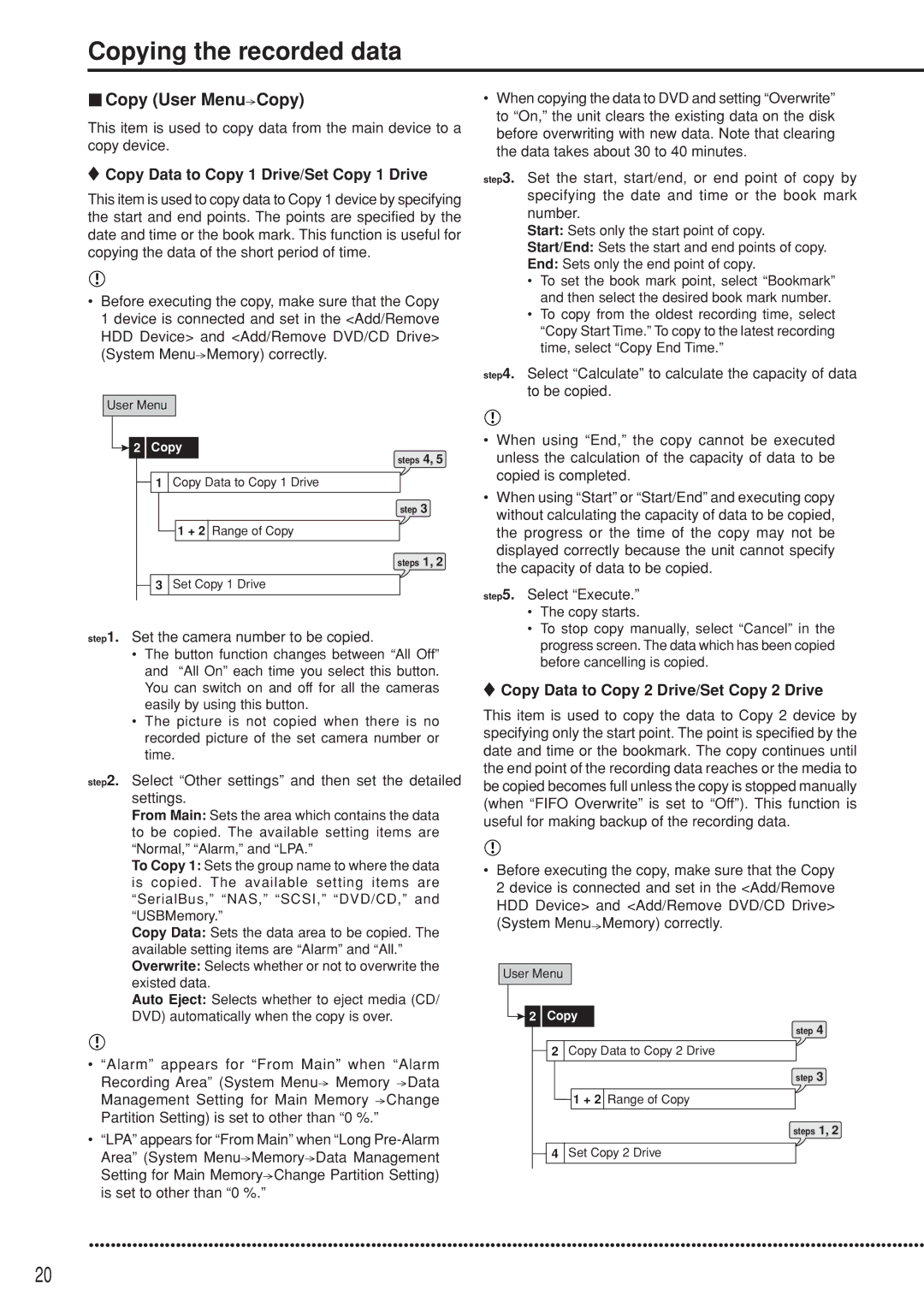 Mitsubishi Electronics DX-TL5000U user manual Copying the recorded data, Copy User Menu Copy 