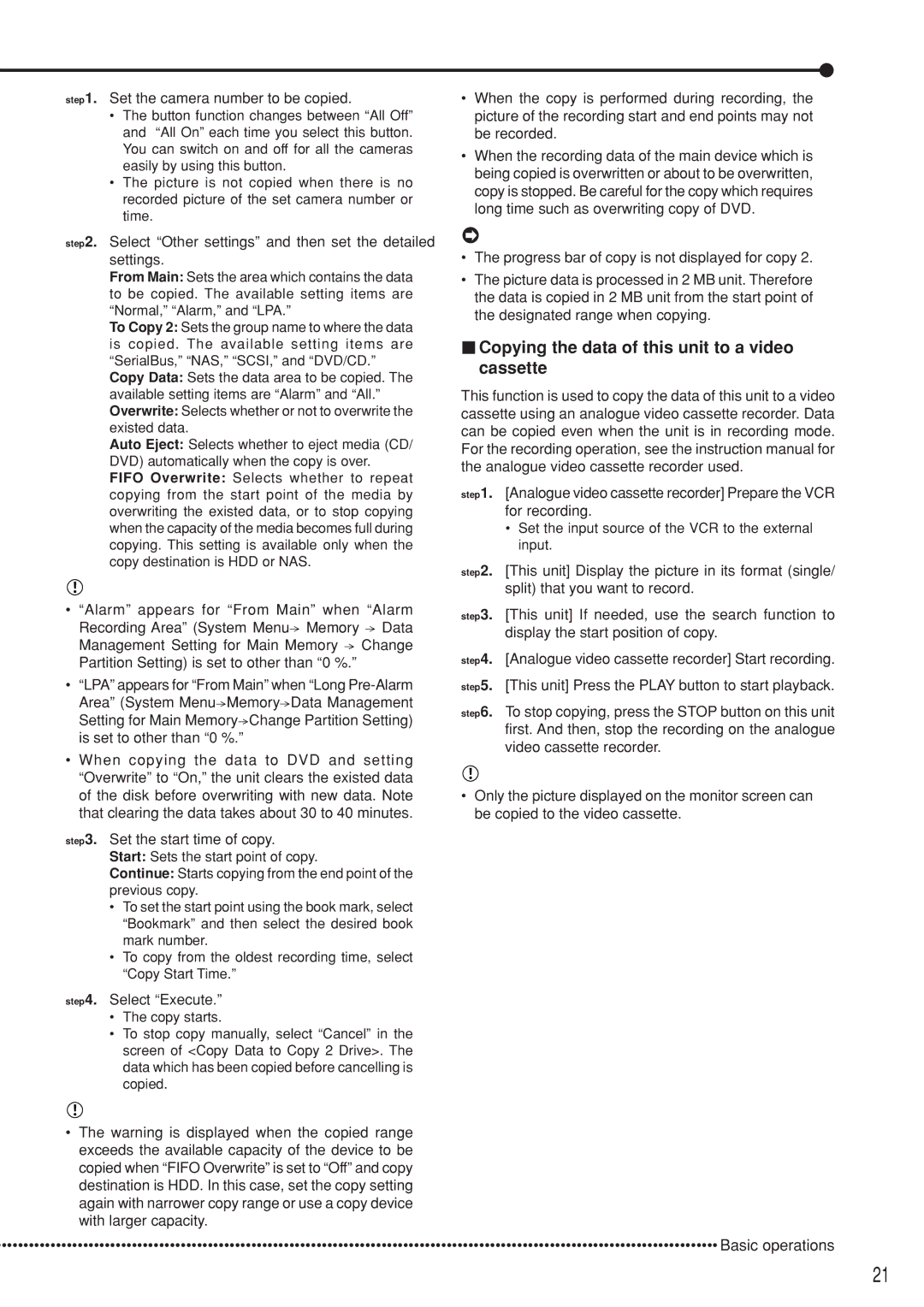 Mitsubishi Electronics DX-TL5000U user manual Copying the data of this unit to a video cassette, Set the start time of copy 