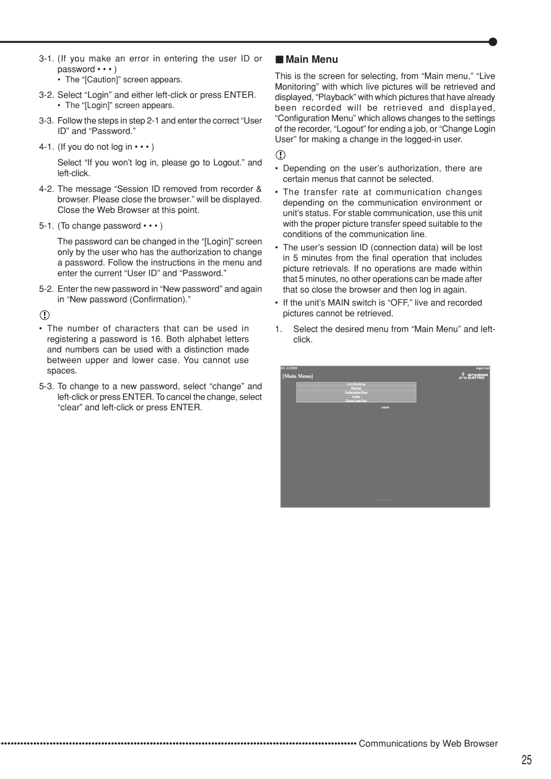 Mitsubishi Electronics DX-TL5000U user manual Main Menu 