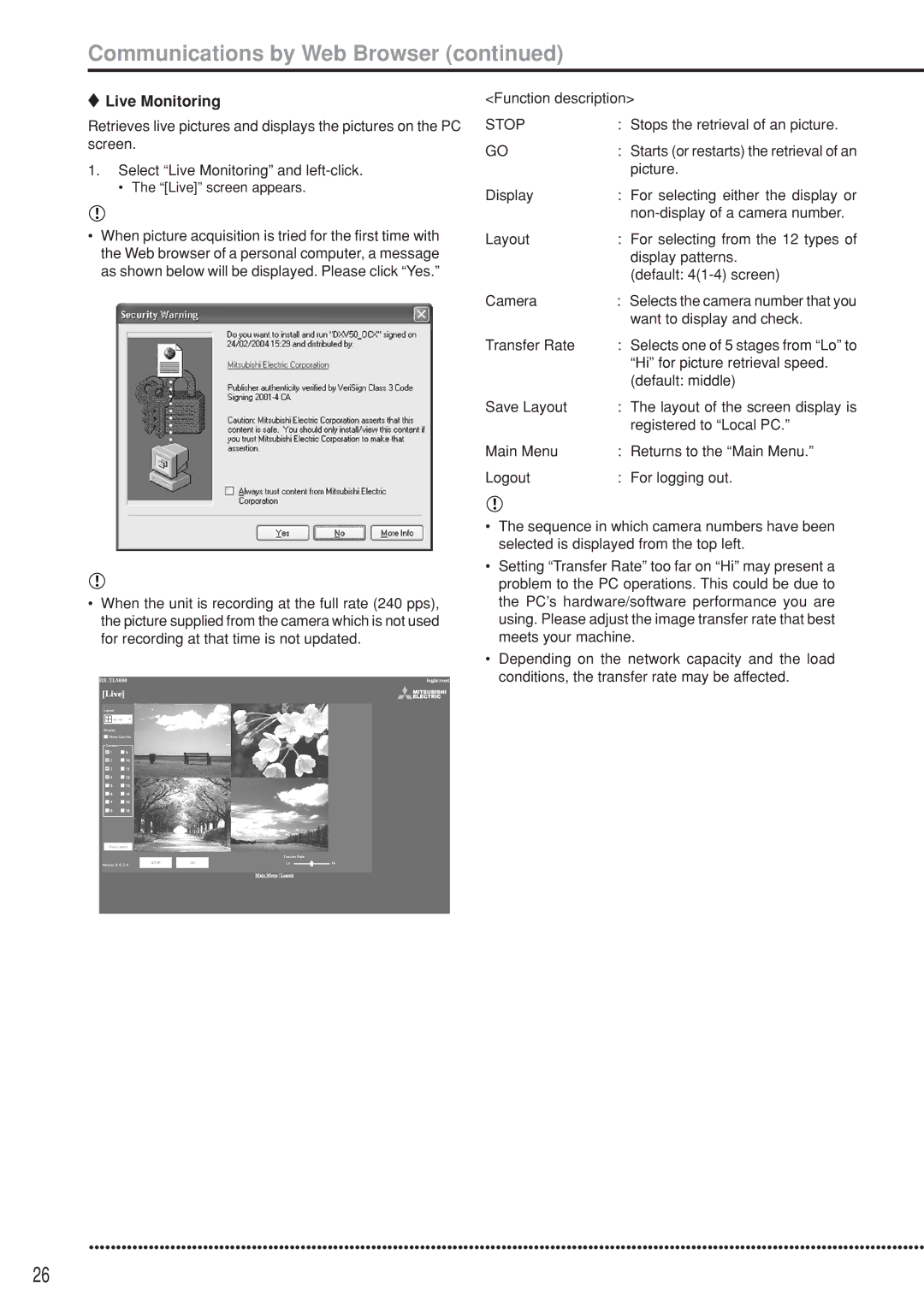 Mitsubishi Electronics DX-TL5000U user manual Live Monitoring 