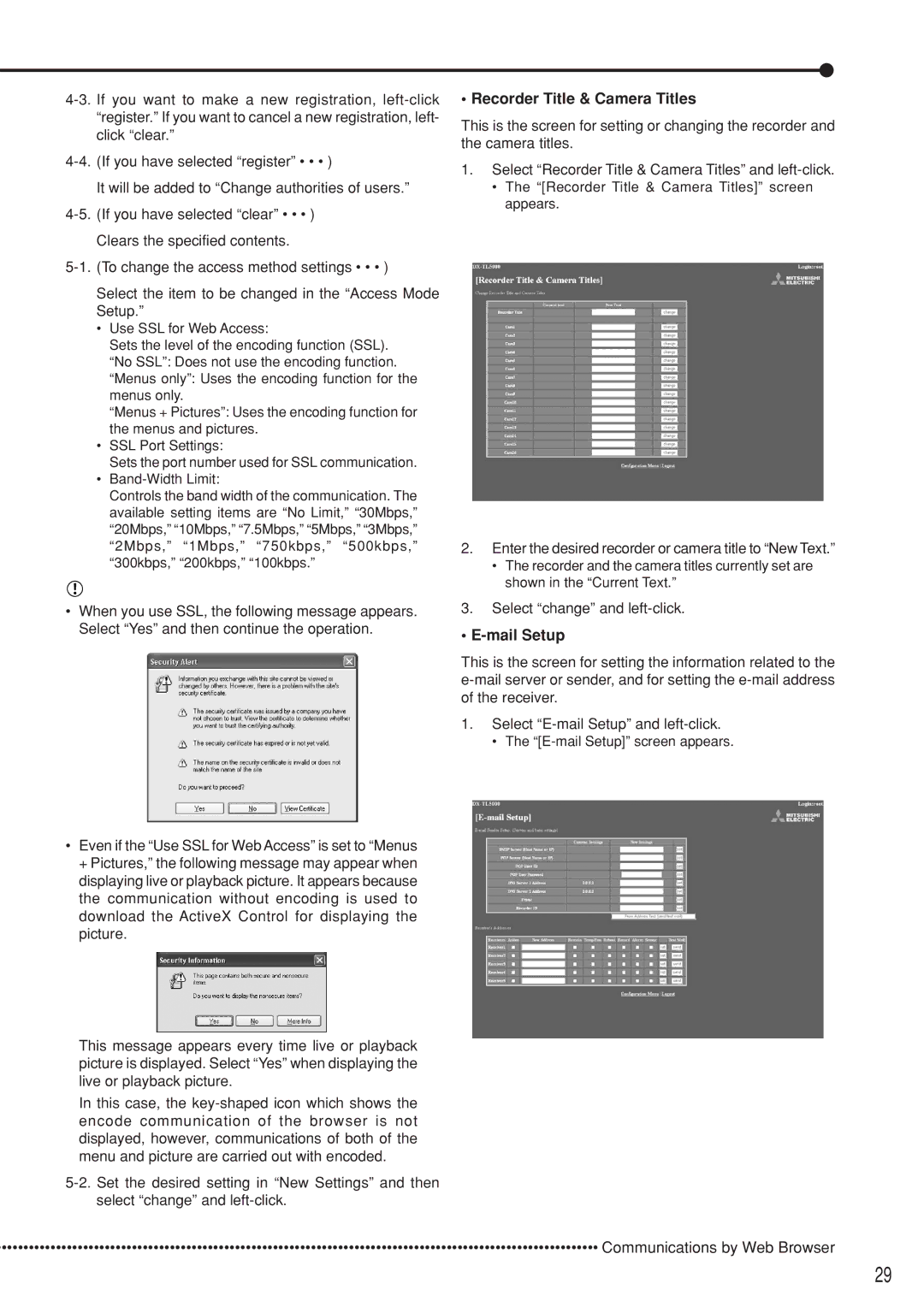 Mitsubishi Electronics DX-TL5000U Recorder Title & Camera Titles, Enter the desired recorder or camera title to New Text 