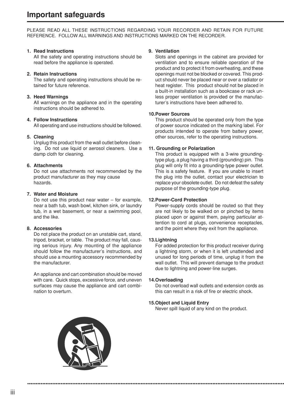 Mitsubishi Electronics DX-TL5000U user manual Important safeguards 