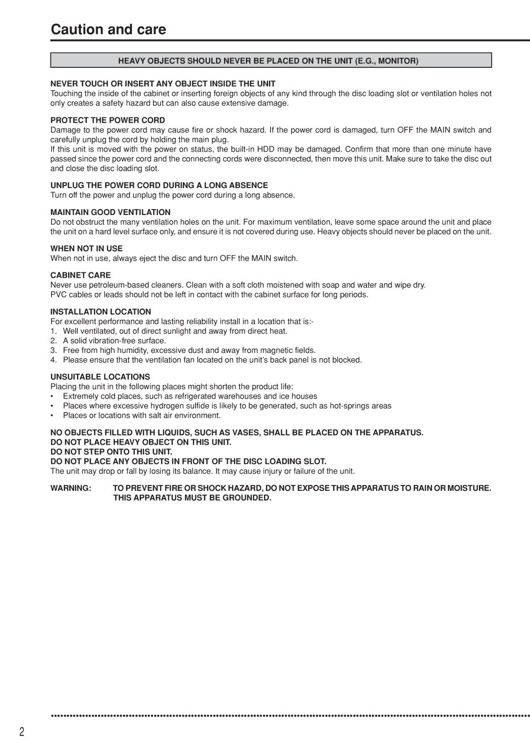 Mitsubishi Electronics DX-TL5000U user manual Unplug the Power Cord During a Long Absence 