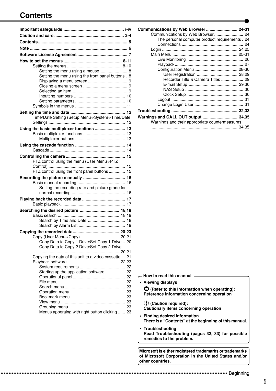 Mitsubishi Electronics DX-TL5000U user manual Contents 