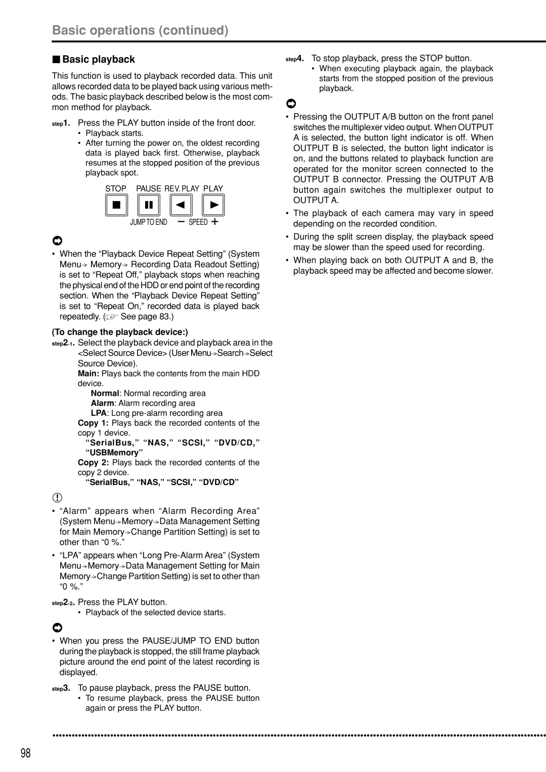 Mitsubishi Electronics DX-TL5000U instruction manual Basic playback, Repeatedly. See, To change the playback device 