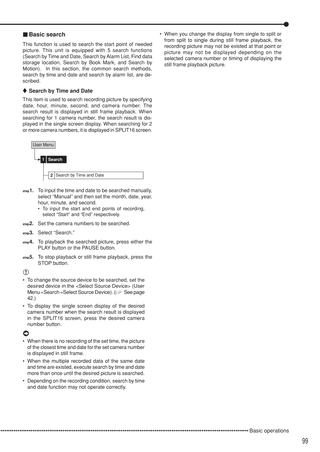 Mitsubishi Electronics DX-TL5000U instruction manual Basic search, Search by Time and Date 