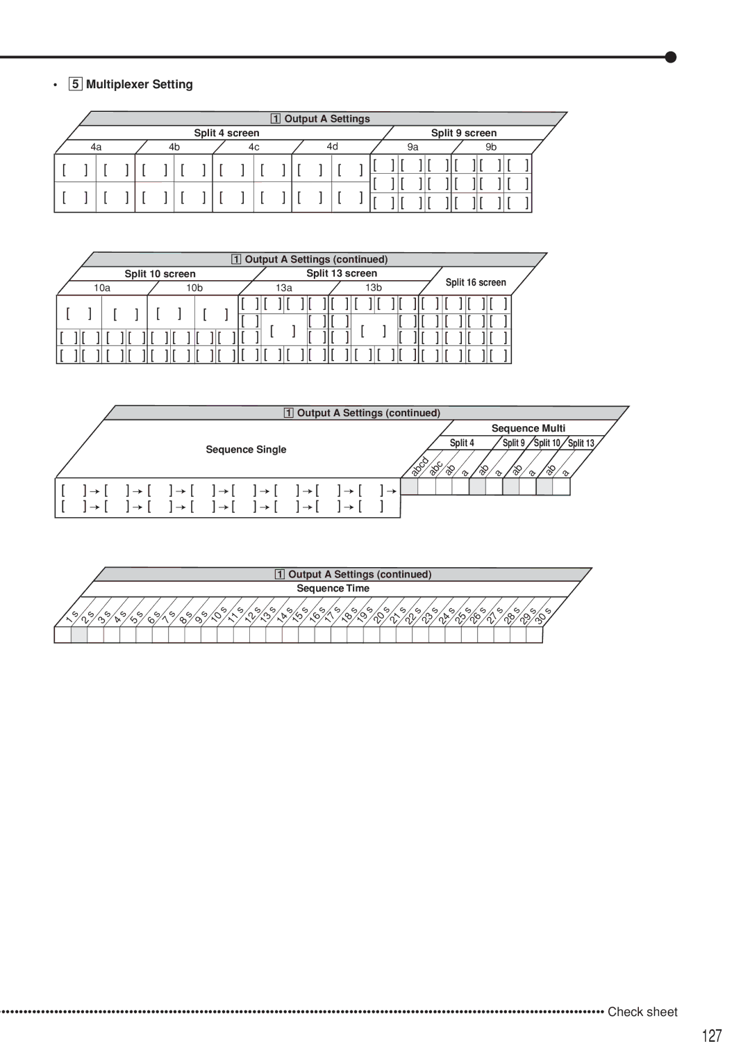 Mitsubishi Electronics DX-TL5000U 127, Multiplexer Setting, Output a Settings, Sequence Multi, Sequence Single Split 