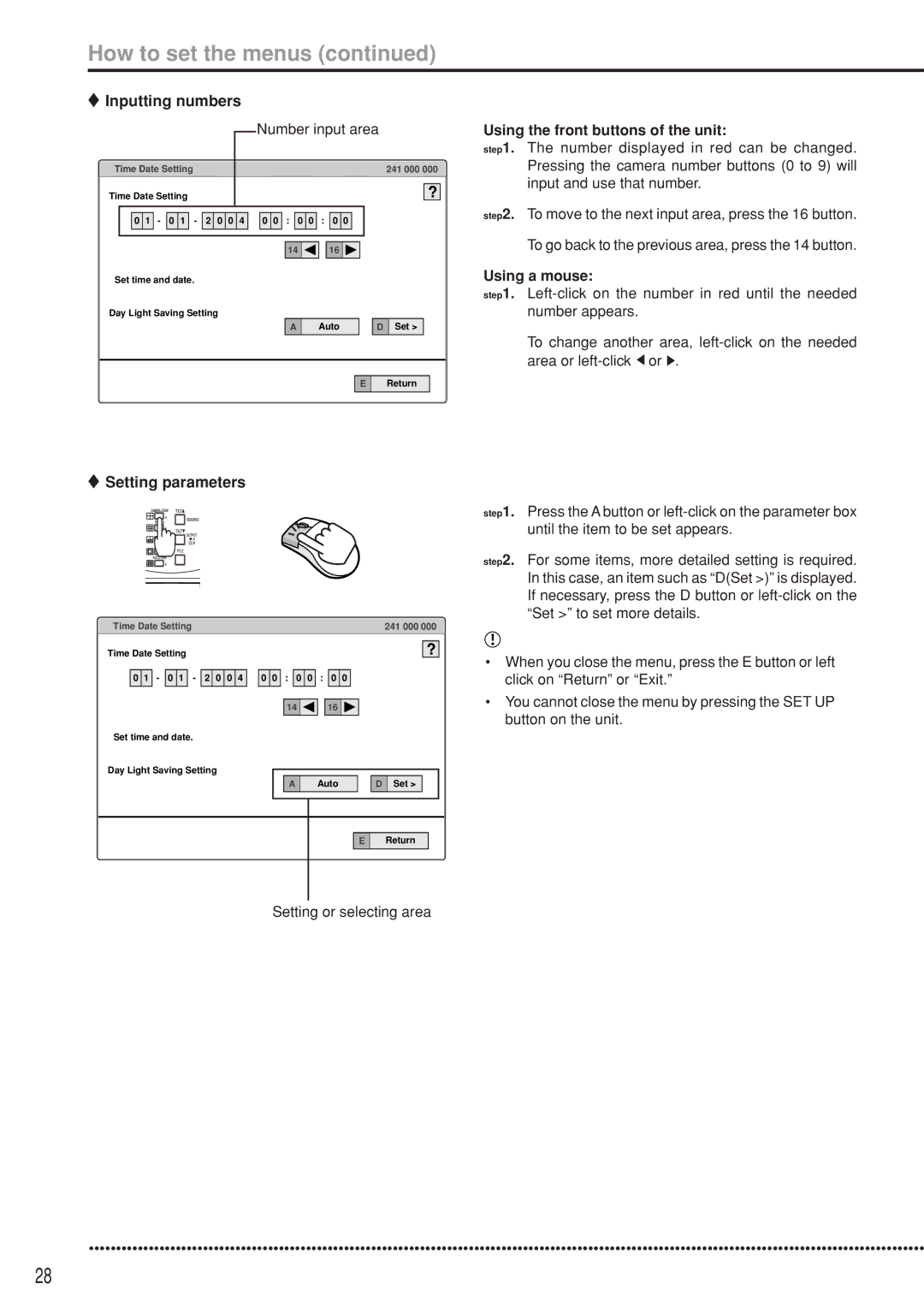 Mitsubishi Electronics DX-TL5000U Inputting numbers, Number input area, Using the front buttons of the unit, Using a mouse 