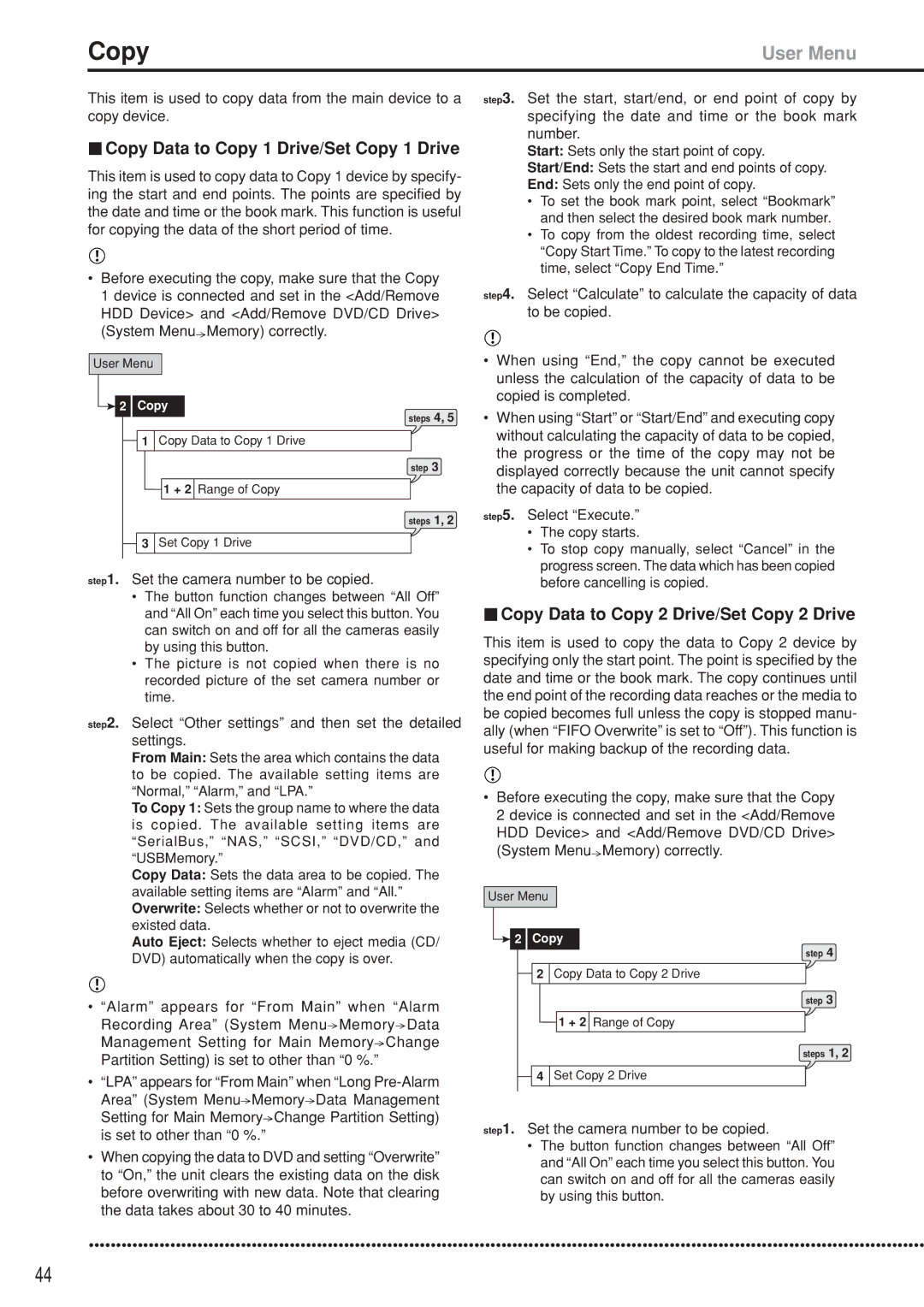 Mitsubishi Electronics DX-TL5000U Copy Data to Copy 1 Drive/Set Copy 1 Drive, Set the camera number to be copied 