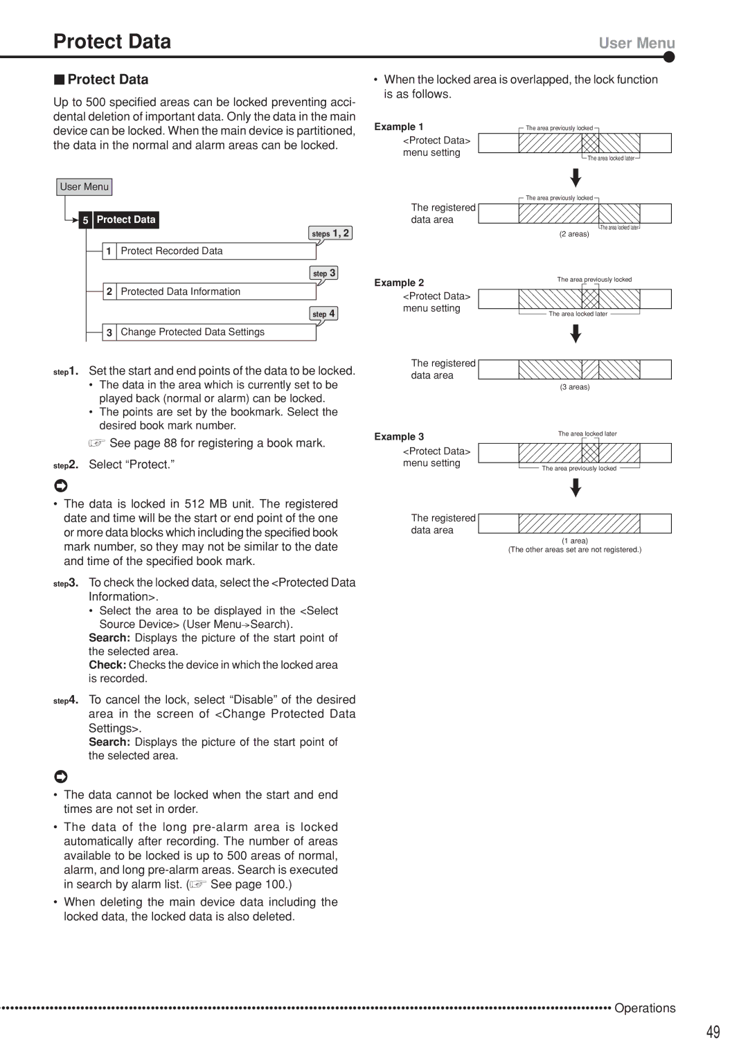 Mitsubishi Electronics DX-TL5000U Protect Data, Set the start and end points of the data to be locked, Example 