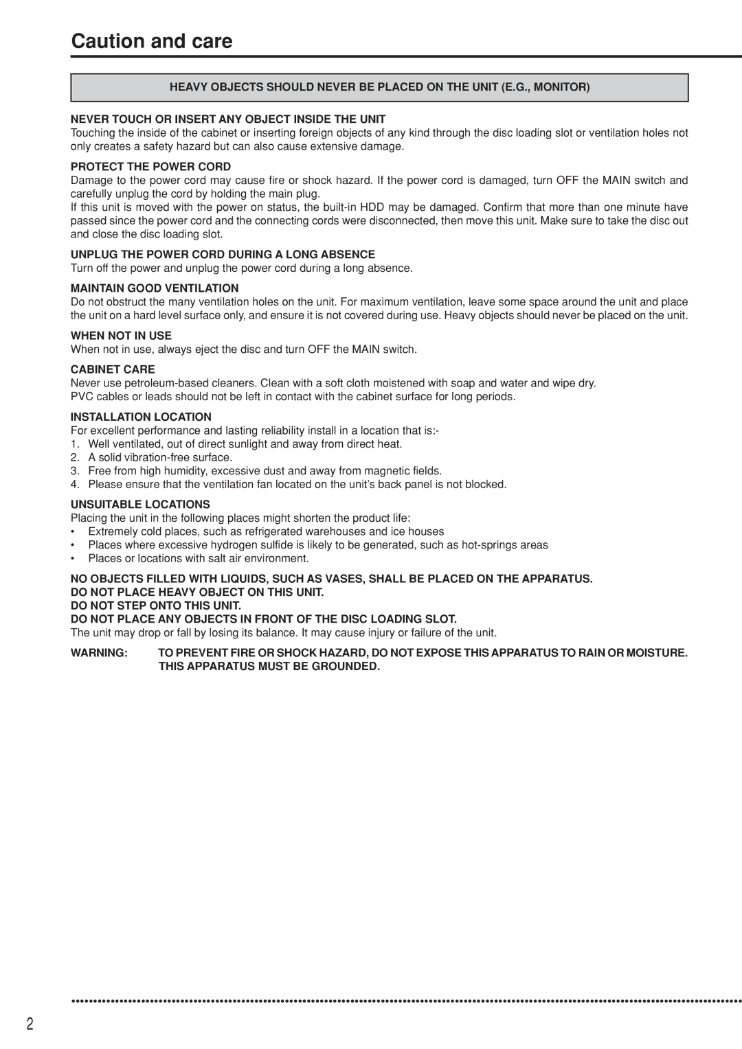 Mitsubishi Electronics DX-TL5000U instruction manual Unplug the Power Cord During a Long Absence 