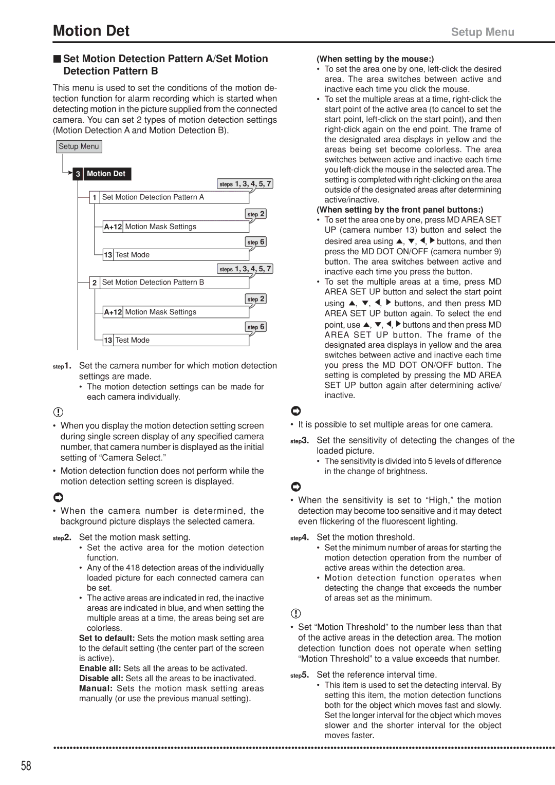 Mitsubishi Electronics DX-TL5000U instruction manual Motion Det, Set the reference interval time, Steps 1, 3, 4, 5 