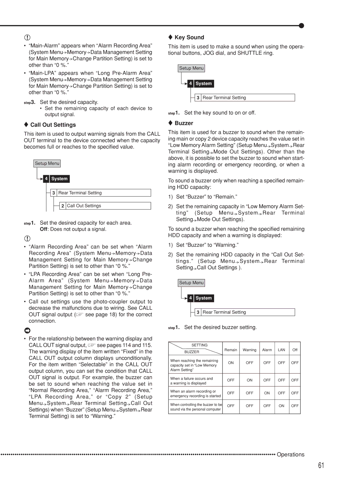 Mitsubishi Electronics DX-TL5000U instruction manual Call Out Settings, Key Sound, Buzzer 