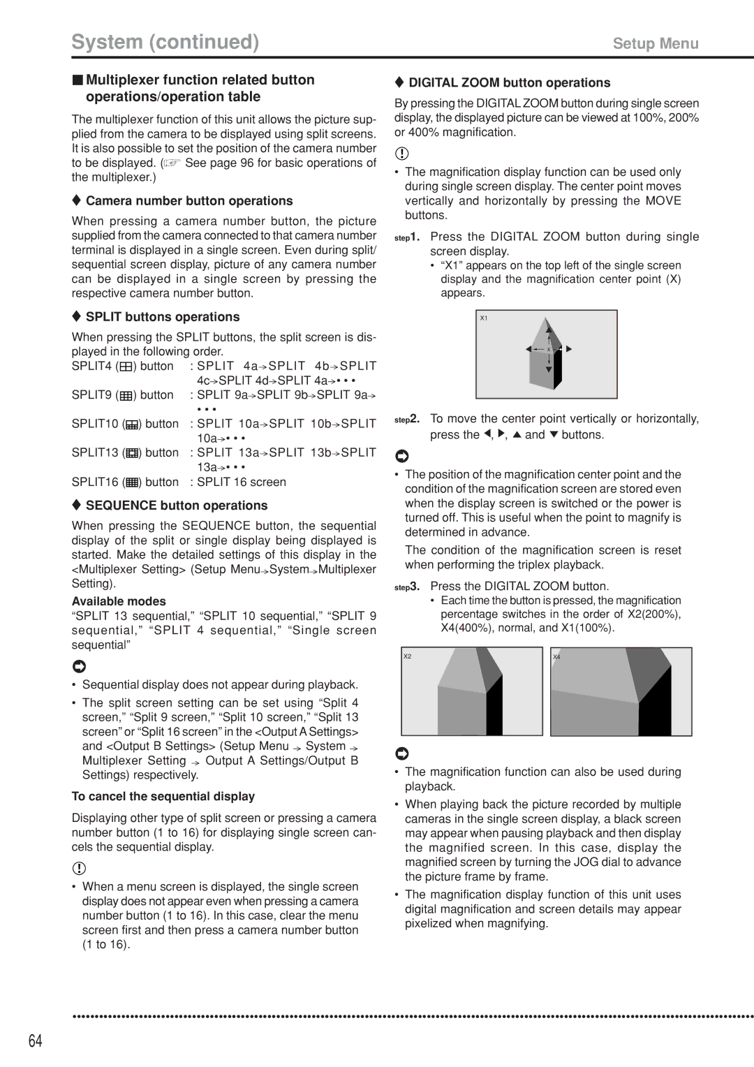 Mitsubishi Electronics DX-TL5000U Camera number button operations, Split buttons operations, Sequence button operations 