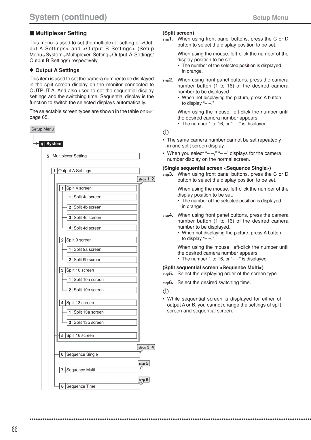 Mitsubishi Electronics DX-TL5000U instruction manual Multiplexer Setting, Output a Settings, Split screen 