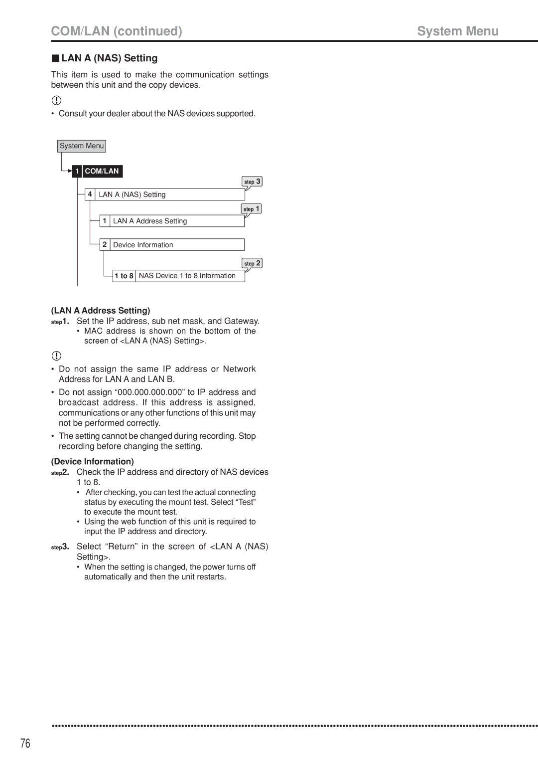 Mitsubishi Electronics DX-TL5000U instruction manual LAN a NAS Setting, LAN a Address Setting, Device Information 