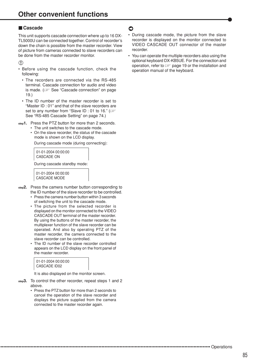 Mitsubishi Electronics DX-TL5000U instruction manual Other convenient functions, Cascade 