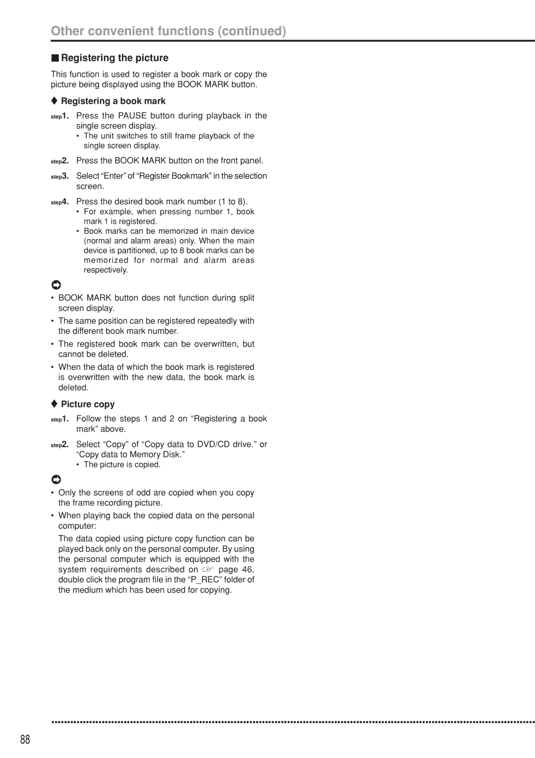 Mitsubishi Electronics DX-TL5000U instruction manual Registering the picture, Registering a book mark, Picture copy 