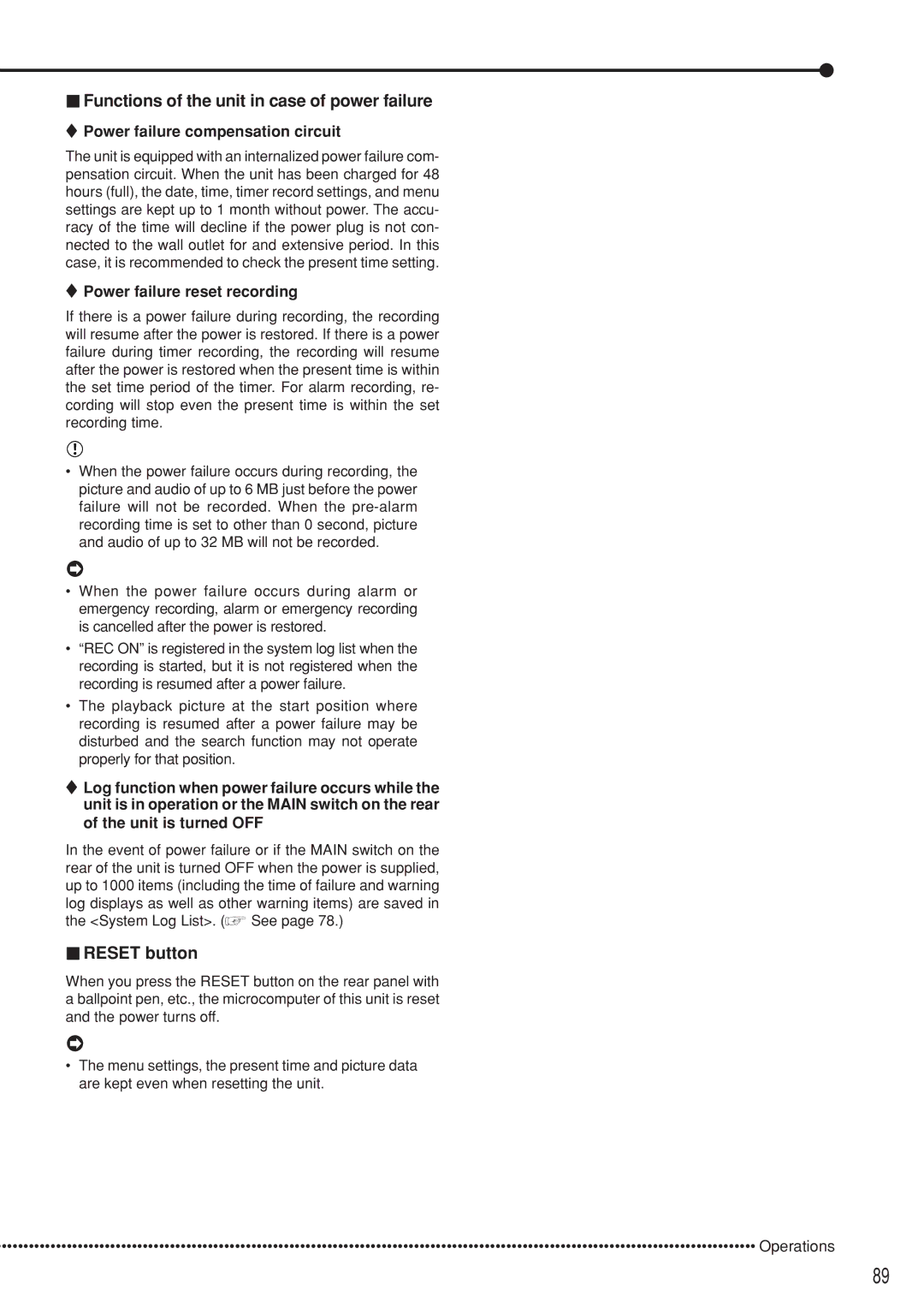 Mitsubishi Electronics DX-TL5000U Functions of the unit in case of power failure, Power failure compensation circuit 