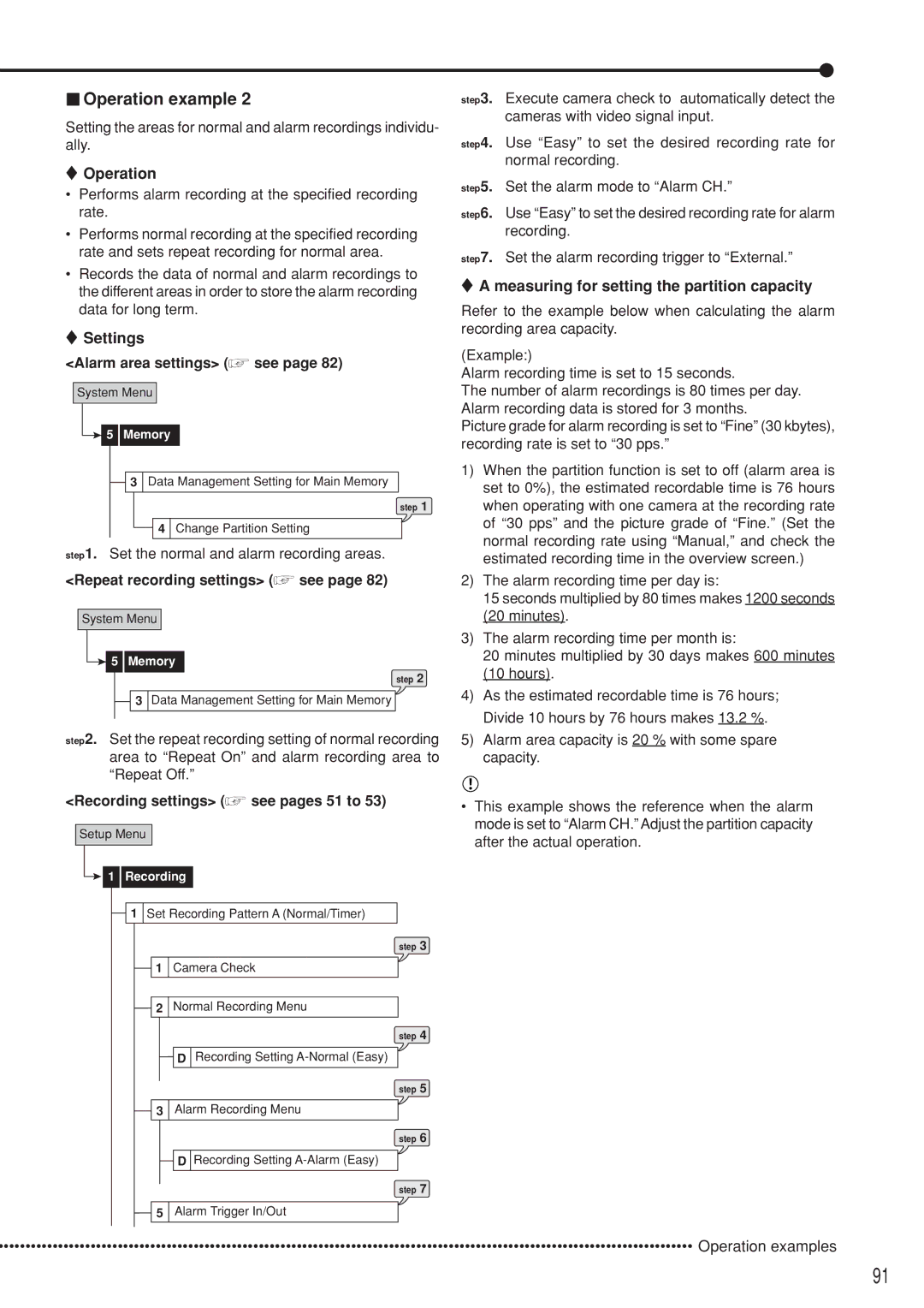 Mitsubishi Electronics DX-TL5000U Performs alarm recording at the specified recording rate, Repeat recording settings see 